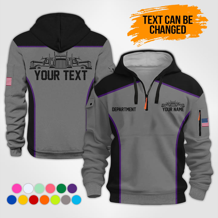 Personalized Name Semi Truck 3D Printed Quarter Zip Hoodie KS891
