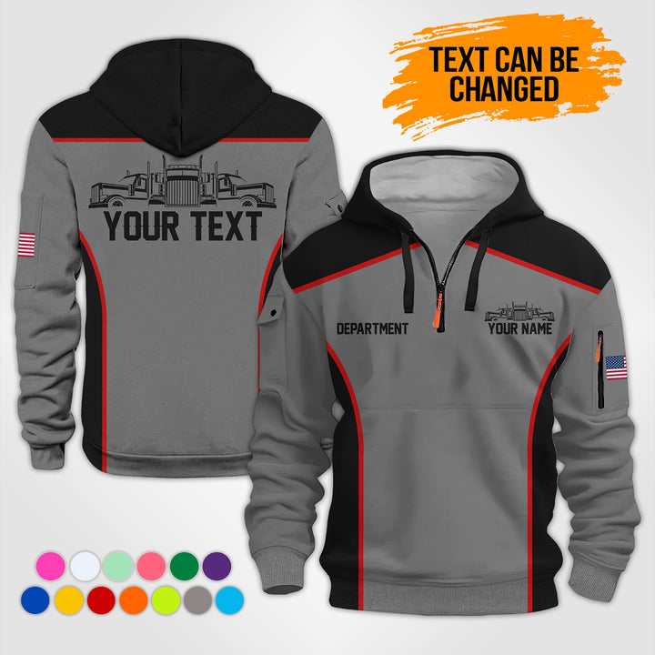Personalized Name Semi Truck 3D Printed Quarter Zip Hoodie KS891