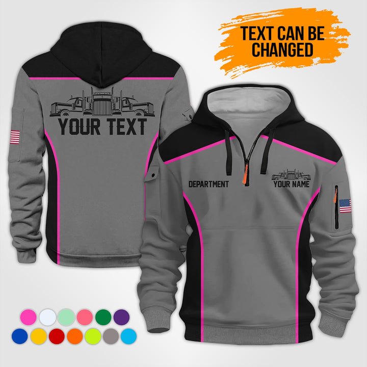 Personalized Name Semi Truck 3D Printed Quarter Zip Hoodie KS891