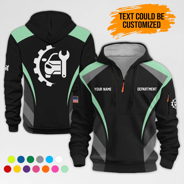 Customized Text and Logo Mechanic Uniform 3D Quarter Zip Hoodie AZ351
