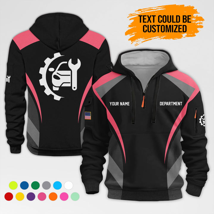 Customized Text and Logo Mechanic Uniform 3D Quarter Zip Hoodie AZ351