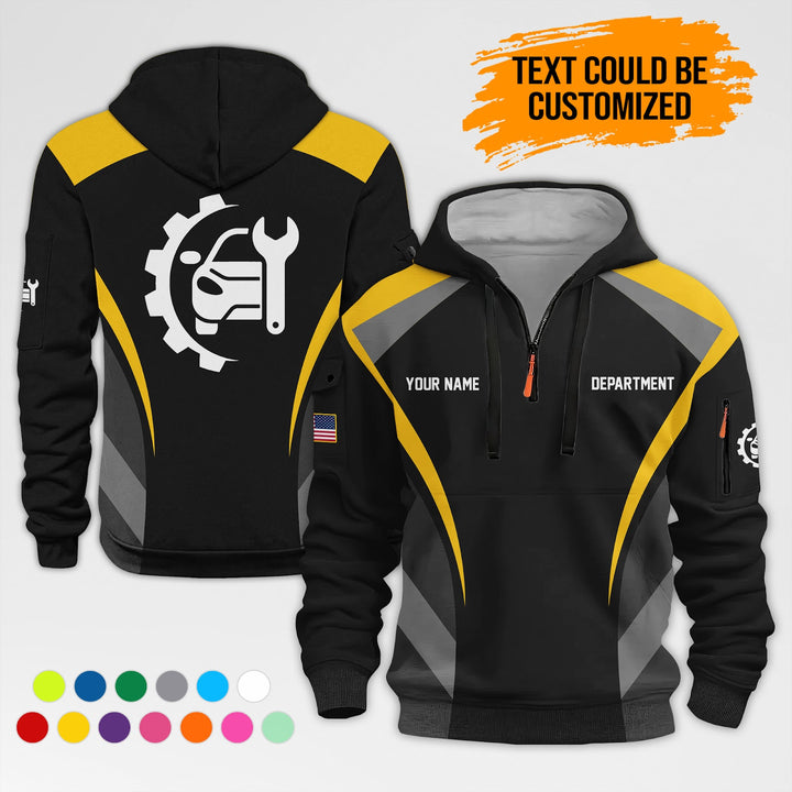 Customized Text and Logo Mechanic Uniform 3D Quarter Zip Hoodie AZ351