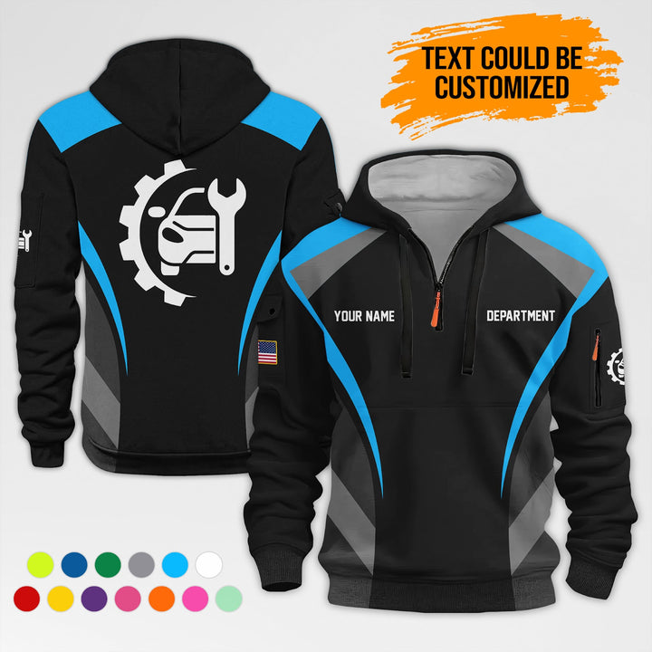 Customized Text and Logo Mechanic Uniform 3D Quarter Zip Hoodie AZ351