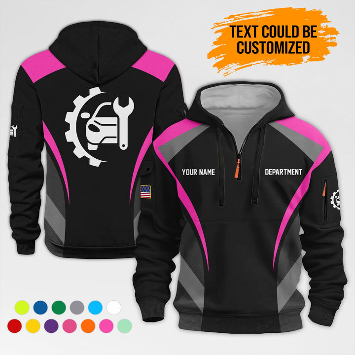 Customized Text and Logo Mechanic Uniform 3D Quarter Zip Hoodie AZ351