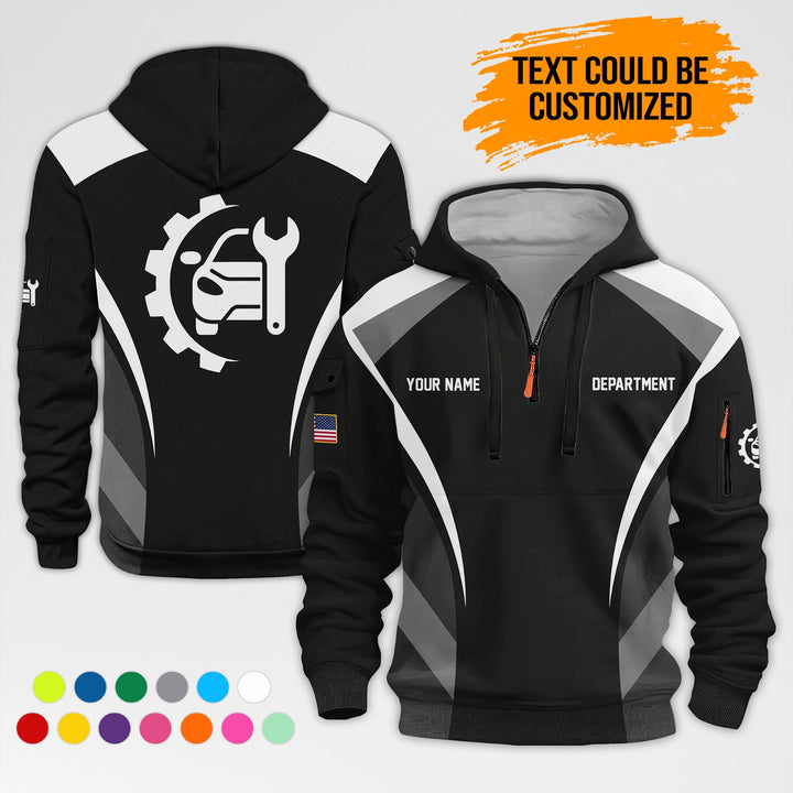 Customized Text and Logo Mechanic Uniform 3D Quarter Zip Hoodie AZ351