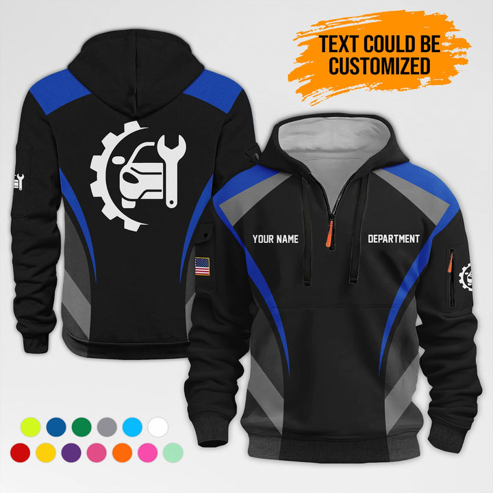 Customized Text and Logo Mechanic Uniform 3D Quarter Zip Hoodie AZ351