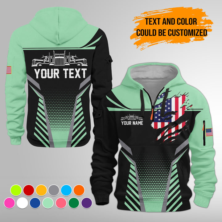 Personalized Name Semi Truck 3D Printed Quarter Zip Hoodie FY392