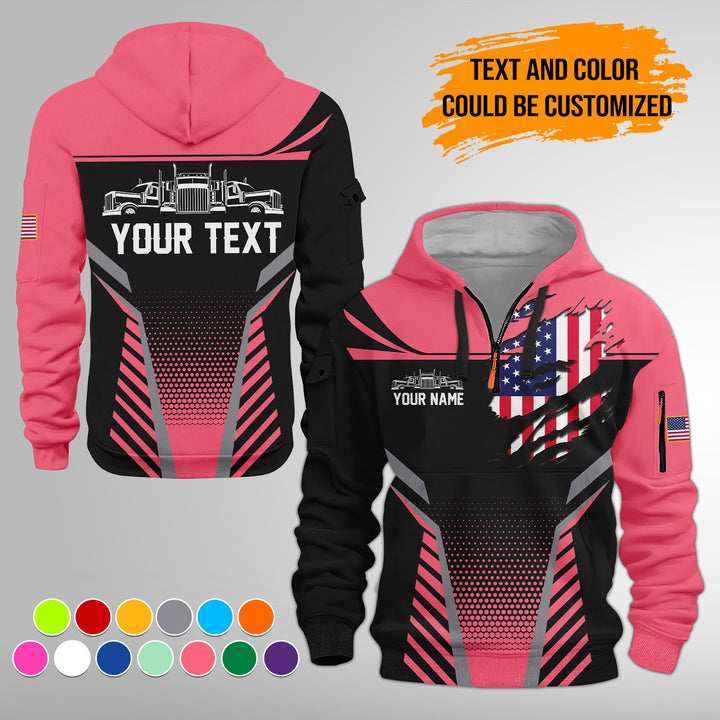 Personalized Name Semi Truck 3D Printed Quarter Zip Hoodie FY392