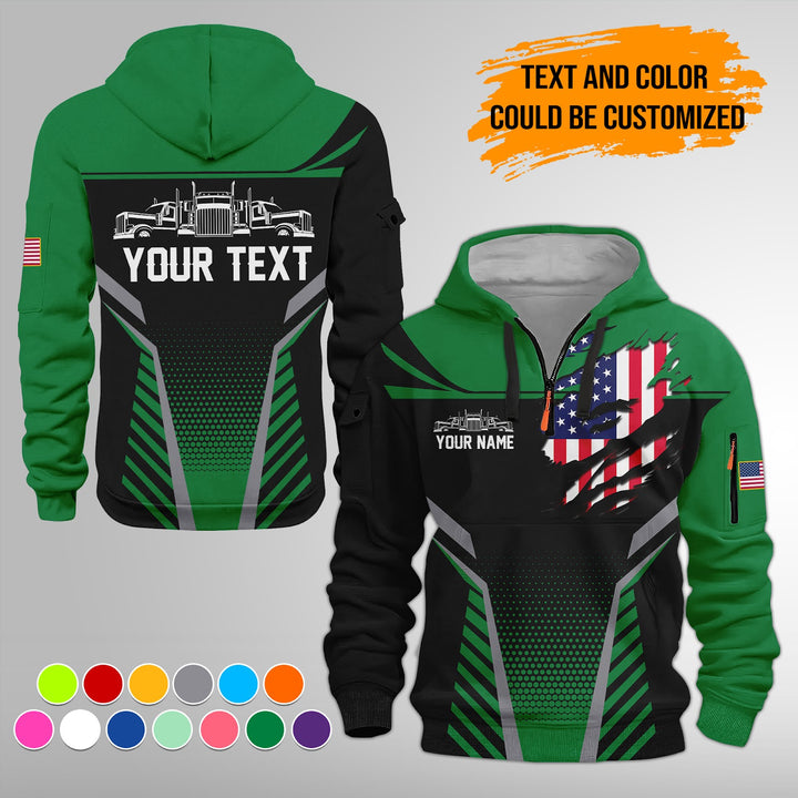Personalized Name Semi Truck 3D Printed Quarter Zip Hoodie FY392