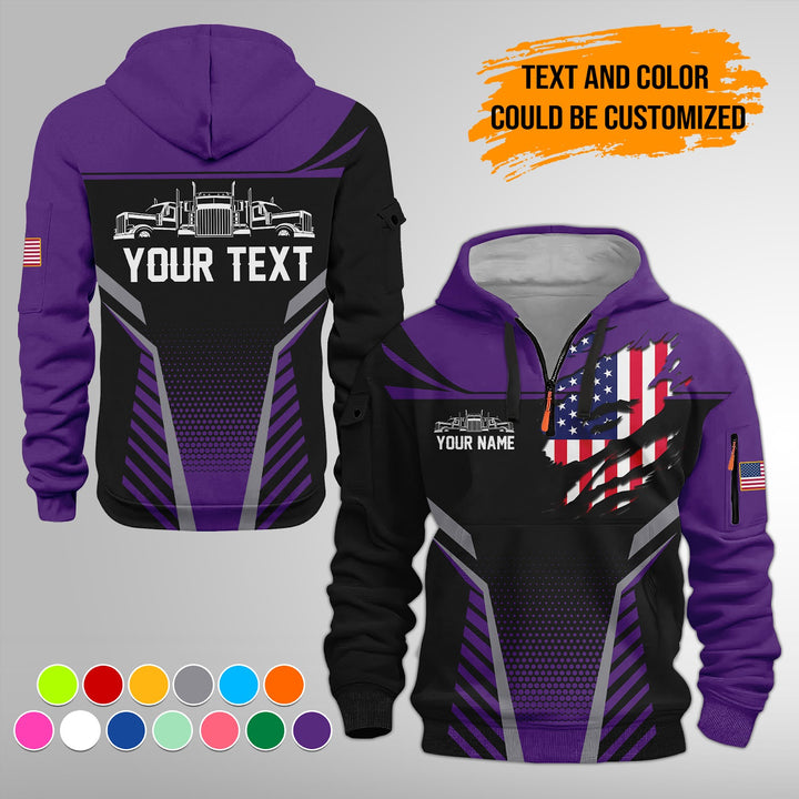 Personalized Name Semi Truck 3D Printed Quarter Zip Hoodie FY392