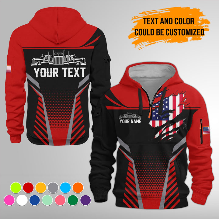 Personalized Name Semi Truck 3D Printed Quarter Zip Hoodie FY392