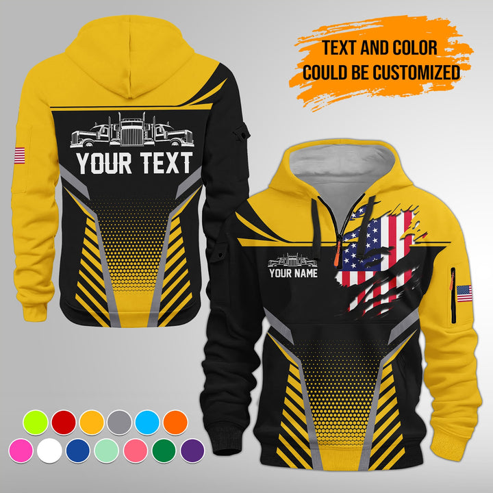 Personalized Name Semi Truck 3D Printed Quarter Zip Hoodie FY392