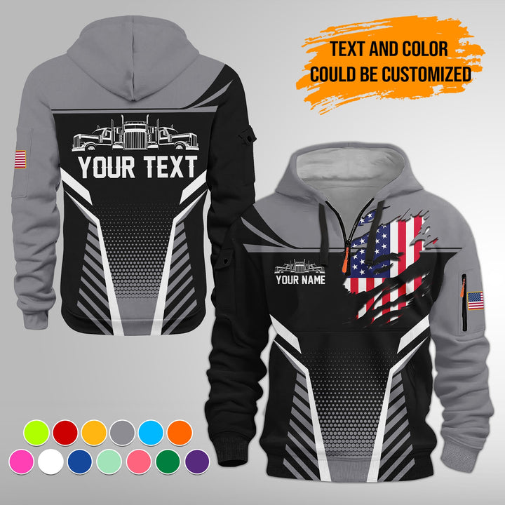 Personalized Name Semi Truck 3D Printed Quarter Zip Hoodie FY392