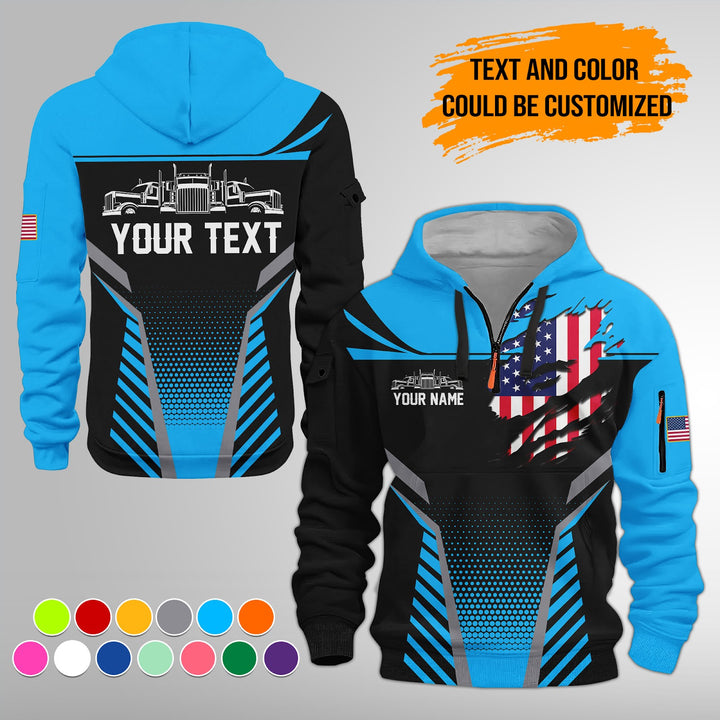Personalized Name Semi Truck 3D Printed Quarter Zip Hoodie FY392