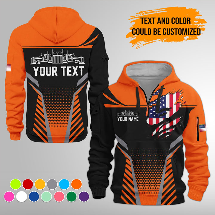 Personalized Name Semi Truck 3D Printed Quarter Zip Hoodie FY392