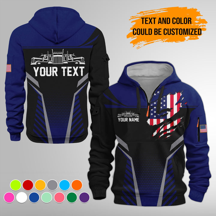 Personalized Name Semi Truck 3D Printed Quarter Zip Hoodie FY392