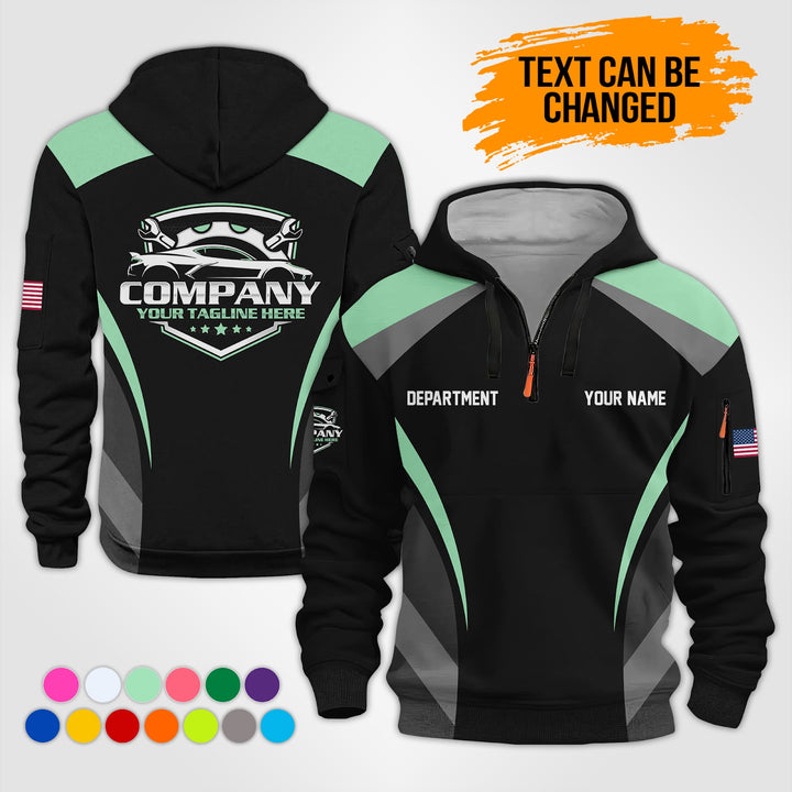 Customized Text and Logo Mechanic Uniform 3D Quarter Zip Hoodie KS893