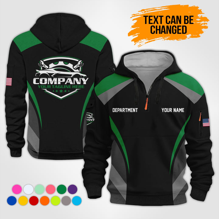 Customized Text and Logo Mechanic Uniform 3D Quarter Zip Hoodie KS893