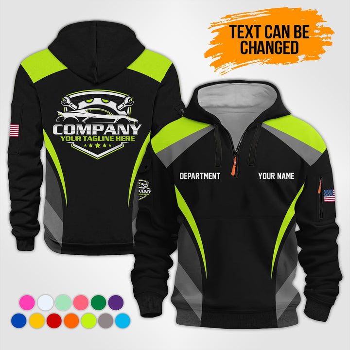 Customized Text and Logo Mechanic Uniform 3D Quarter Zip Hoodie KS893