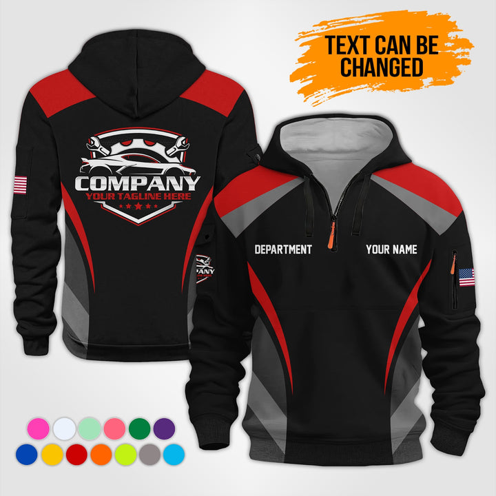 Customized Text and Logo Mechanic Uniform 3D Quarter Zip Hoodie KS893