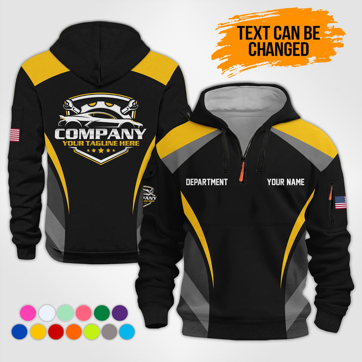 Customized Text and Logo Mechanic Uniform 3D Quarter Zip Hoodie KS893
