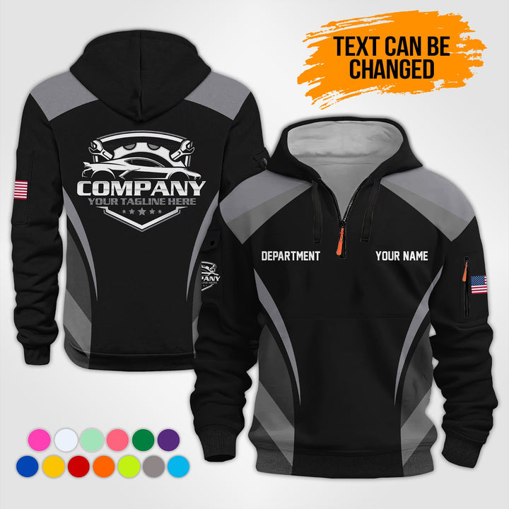 Customized Text and Logo Mechanic Uniform 3D Quarter Zip Hoodie KS893