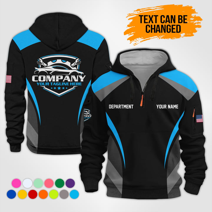 Customized Text and Logo Mechanic Uniform 3D Quarter Zip Hoodie KS893
