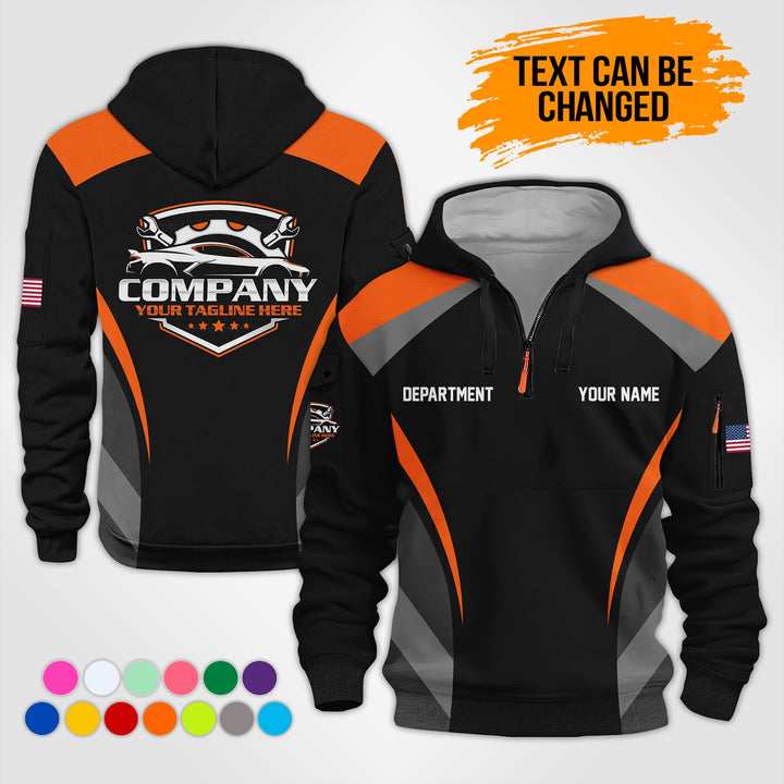Customized Text and Logo Mechanic Uniform 3D Quarter Zip Hoodie KS893