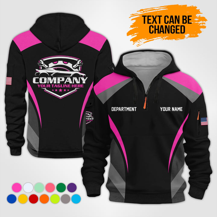 Customized Text and Logo Mechanic Uniform 3D Quarter Zip Hoodie KS893