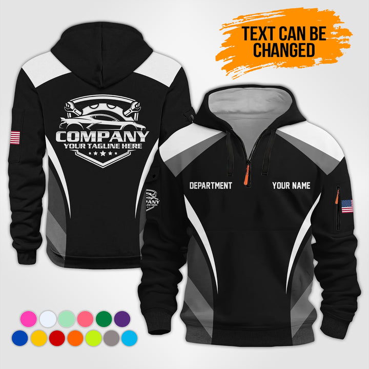 Customized Text and Logo Mechanic Uniform 3D Quarter Zip Hoodie KS893