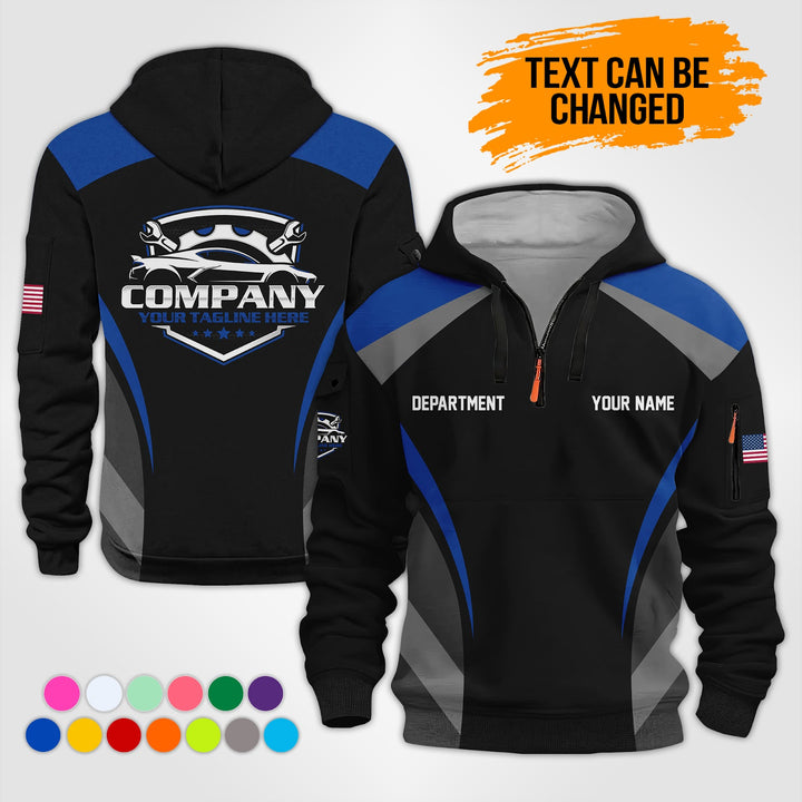 Customized Text and Logo Mechanic Uniform 3D Quarter Zip Hoodie KS893