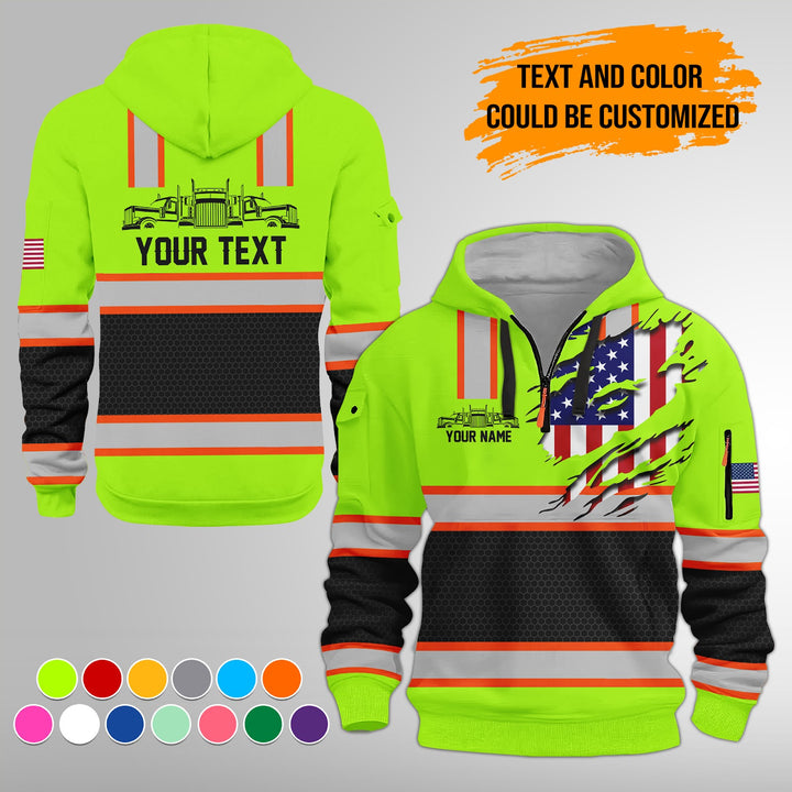 Personalized Name Semi Truck 3D Printed Quarter Zip Hoodie FY394