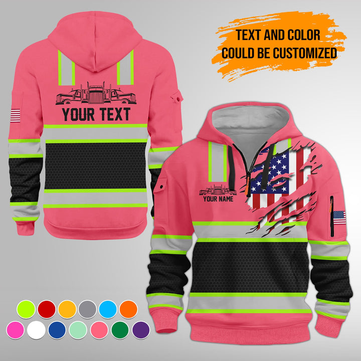 Personalized Name Semi Truck 3D Printed Quarter Zip Hoodie FY394