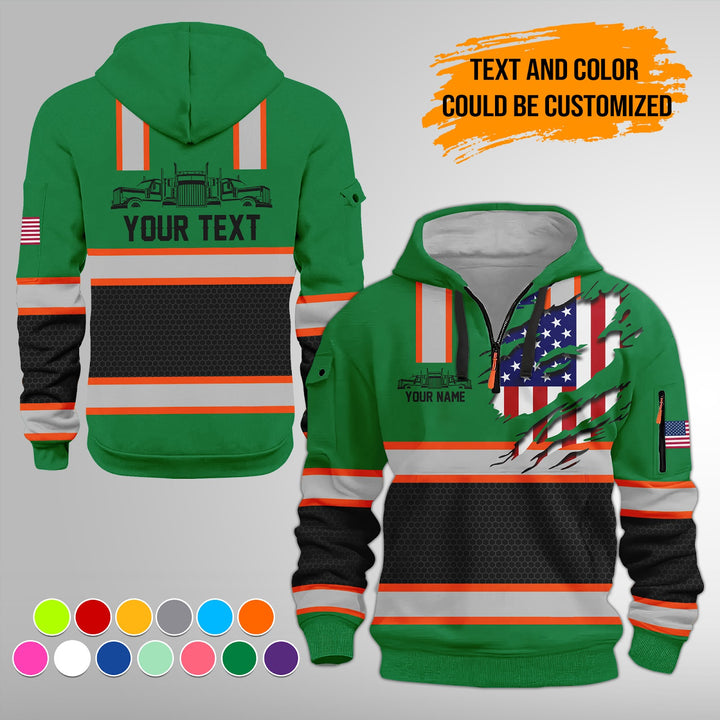 Personalized Name Semi Truck 3D Printed Quarter Zip Hoodie FY394