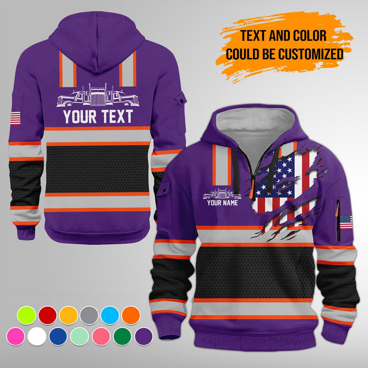 Personalized Name Semi Truck 3D Printed Quarter Zip Hoodie FY394