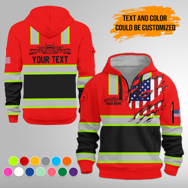 Personalized Name Semi Truck 3D Printed Quarter Zip Hoodie FY394