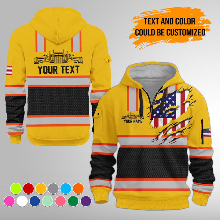 Personalized Name Semi Truck 3D Printed Quarter Zip Hoodie FY394