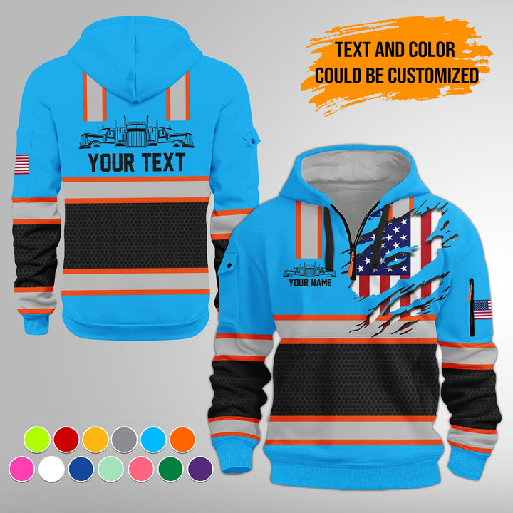 Personalized Name Semi Truck 3D Printed Quarter Zip Hoodie FY394