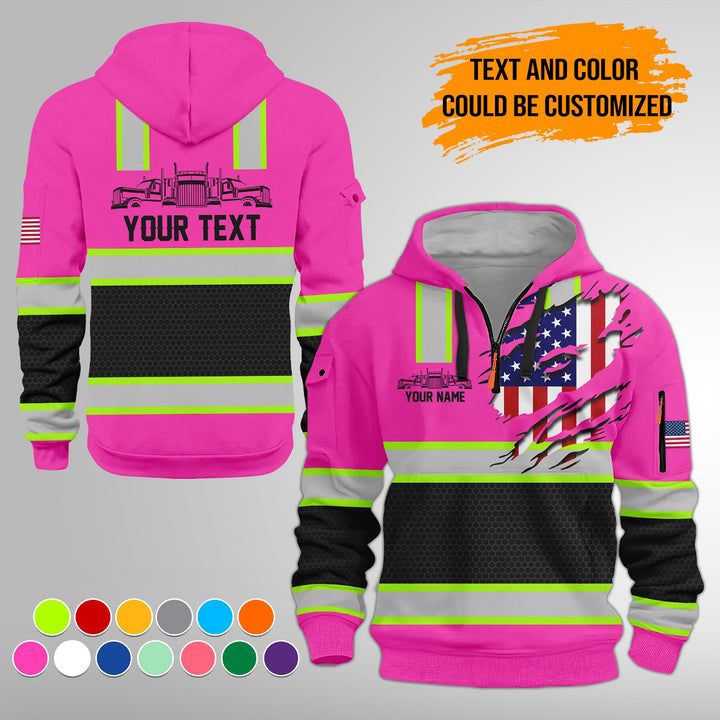 Personalized Name Semi Truck 3D Printed Quarter Zip Hoodie FY394