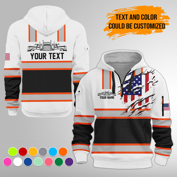 Personalized Name Semi Truck 3D Printed Quarter Zip Hoodie FY394