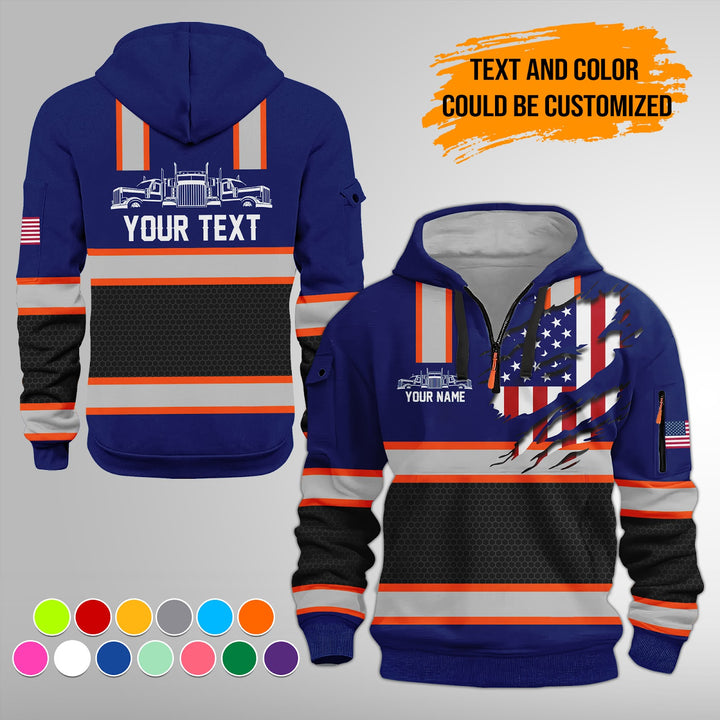 Personalized Name Semi Truck 3D Printed Quarter Zip Hoodie FY394