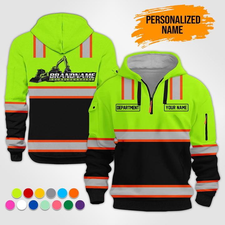 Personalized Name Heavy Equipment Workwear Style 3D Quarter Zip Hoodie ST199