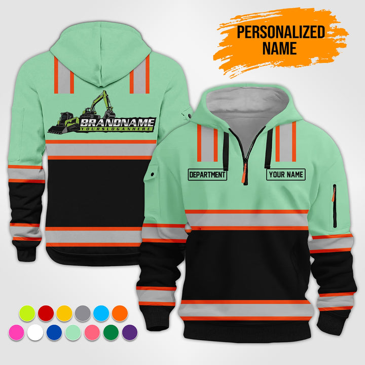 Personalized Name Heavy Equipment Workwear Style 3D Quarter Zip Hoodie ST199