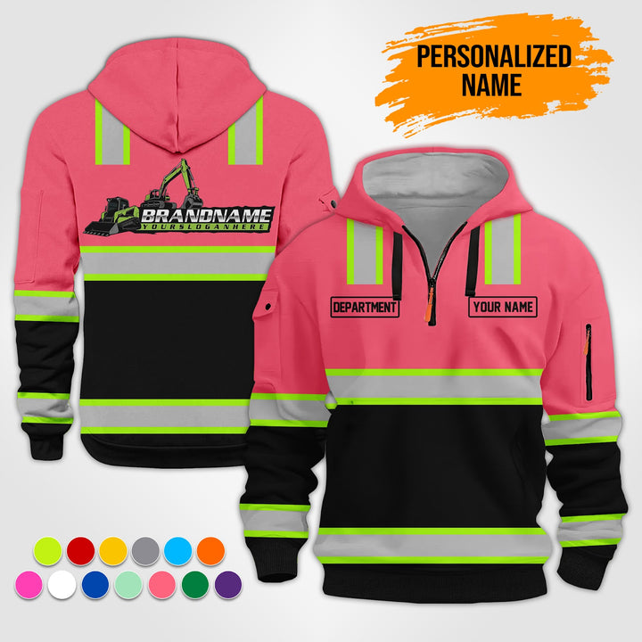 Personalized Name Heavy Equipment Workwear Style 3D Quarter Zip Hoodie ST199
