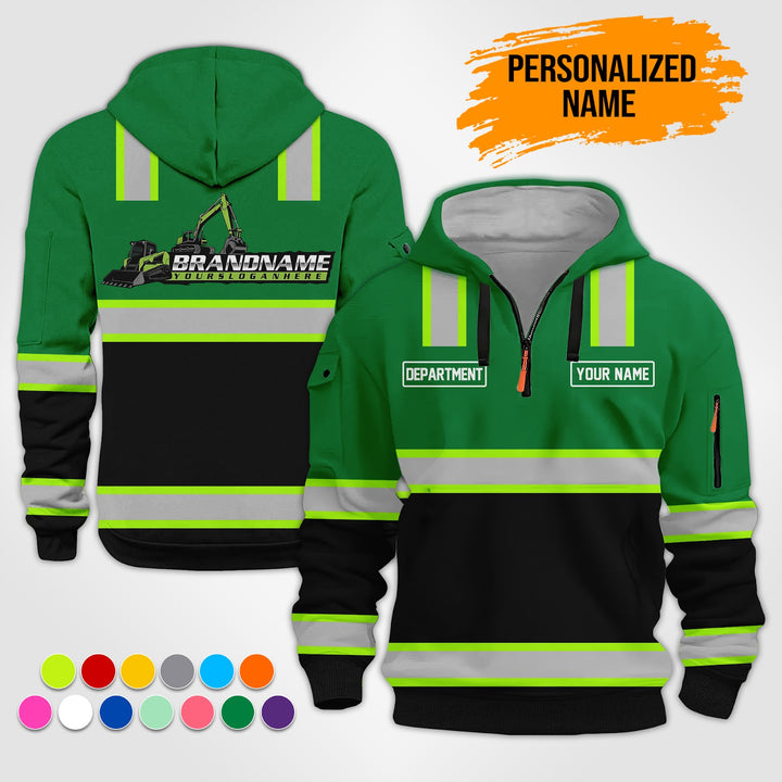 Personalized Name Heavy Equipment Workwear Style 3D Quarter Zip Hoodie ST199