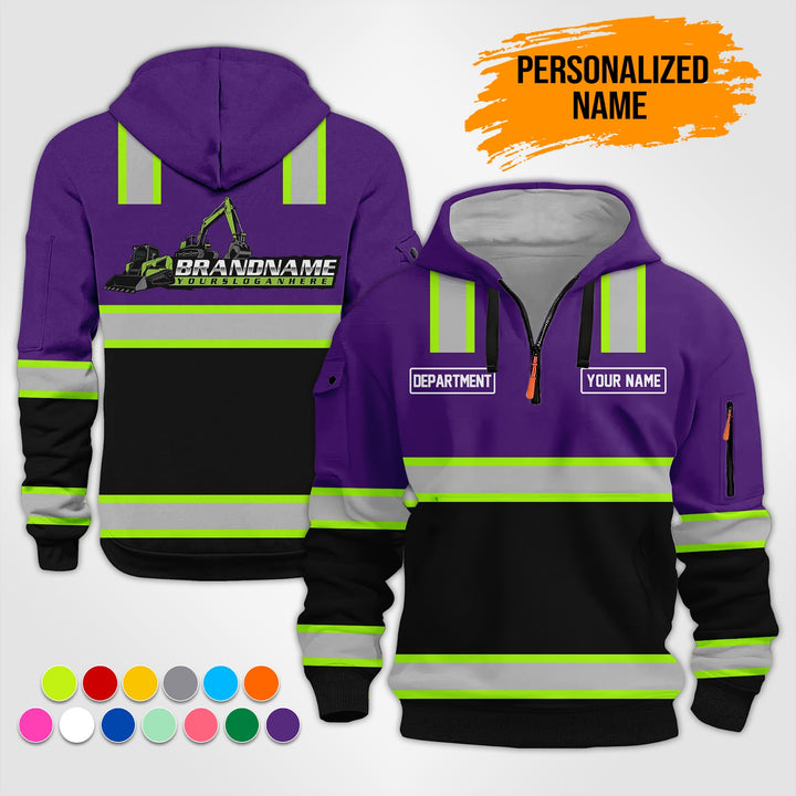 Personalized Name Heavy Equipment Workwear Style 3D Quarter Zip Hoodie ST199