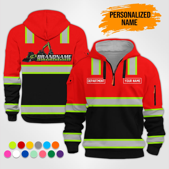 Personalized Name Heavy Equipment Workwear Style 3D Quarter Zip Hoodie ST199
