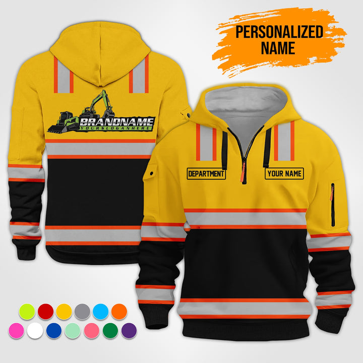 Personalized Name Heavy Equipment Workwear Style 3D Quarter Zip Hoodie ST199