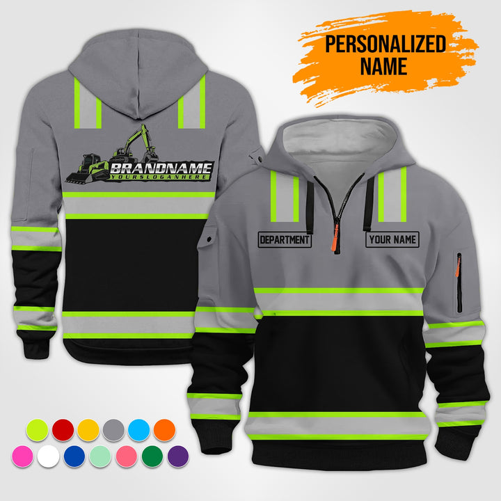 Personalized Name Heavy Equipment Workwear Style 3D Quarter Zip Hoodie ST199