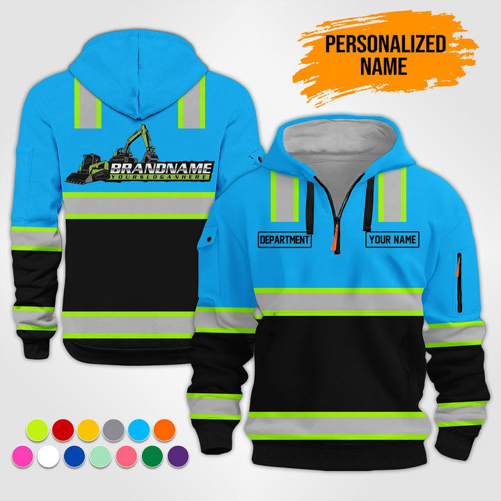 Personalized Name Heavy Equipment Workwear Style 3D Quarter Zip Hoodie ST199